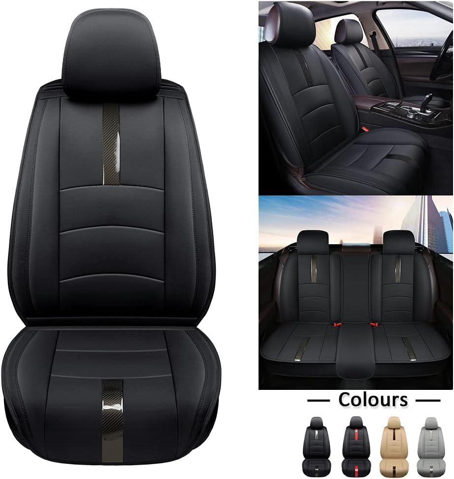 Black Leather Car Seat Covers Full Set Front and Rear Waterproof Pack of 2 U76968