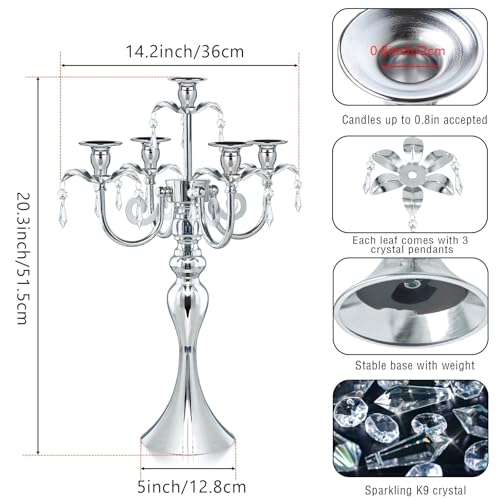 20'' Tall Crystal 5 Arm Candle Holders Set of 4 Black H99928
