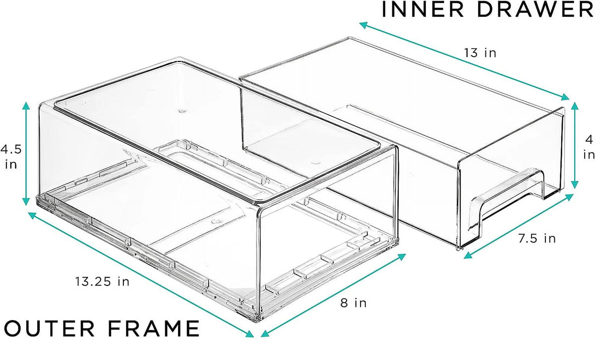 Clear Stackable Fridge Drawer Bins, 2 Pack Medium J60837