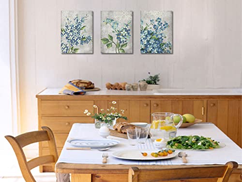 Blue Flowers Canvas Wall Art 12"x16"x3 Panels A463