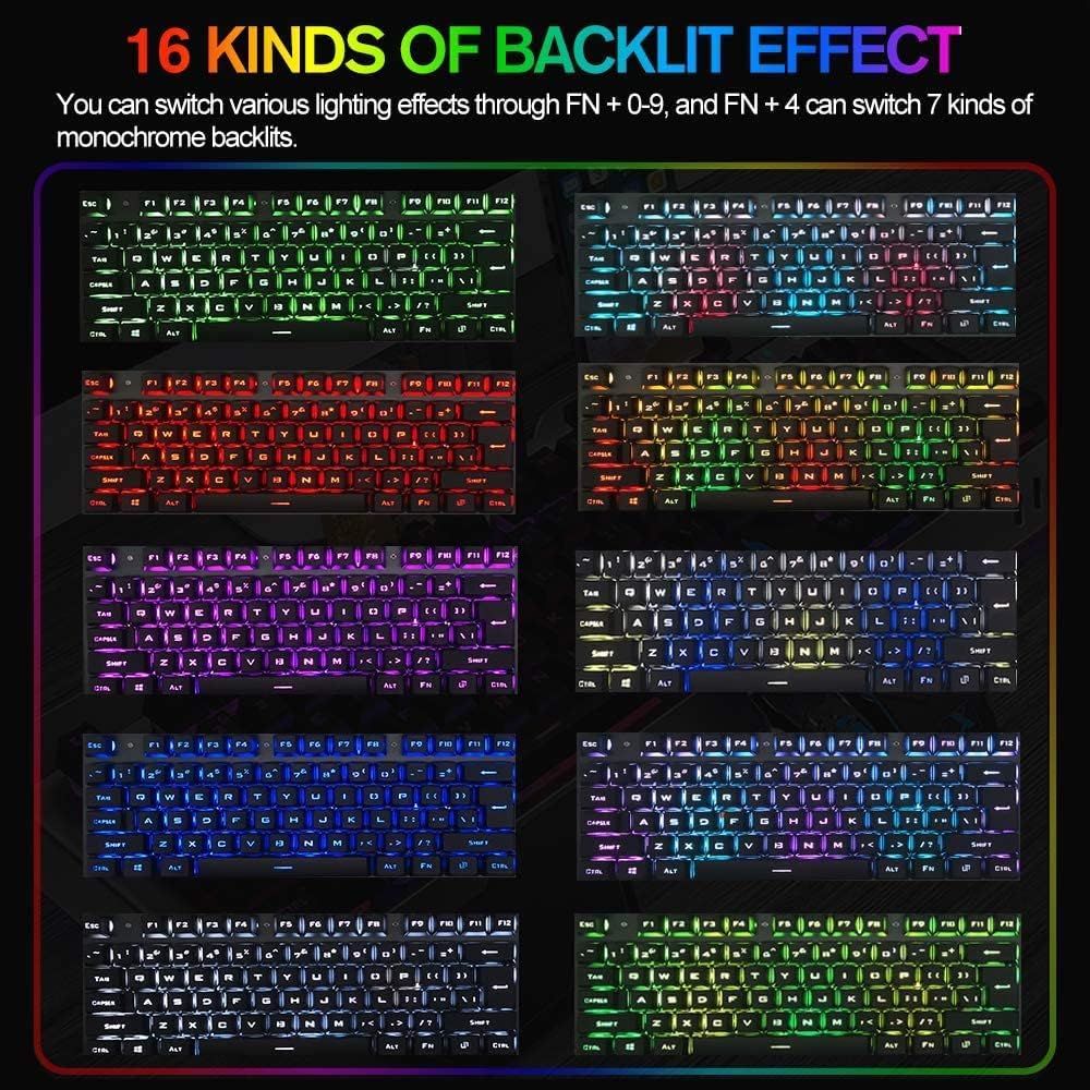 Wired Game Keyboard and Mouse Combo with RGB LED Backlit Mechanical Feel Keyboard and 6 Button 3200 DPI Mice and Large RGB Mouse Pad W329487