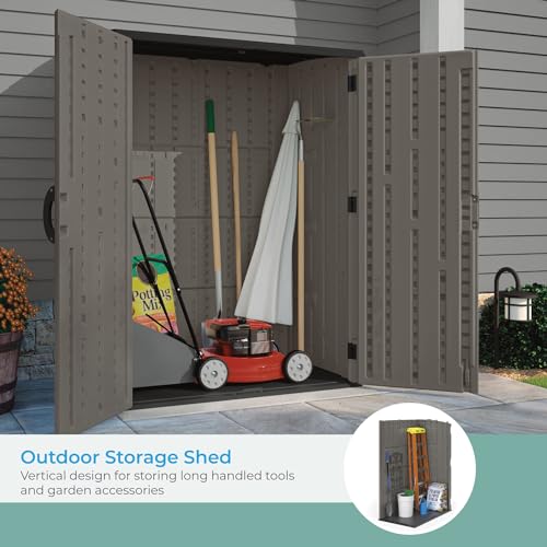 54 Cubic Ft. Vertical Resin Outdoor Storage Shed with Lockable Double Doors B375759