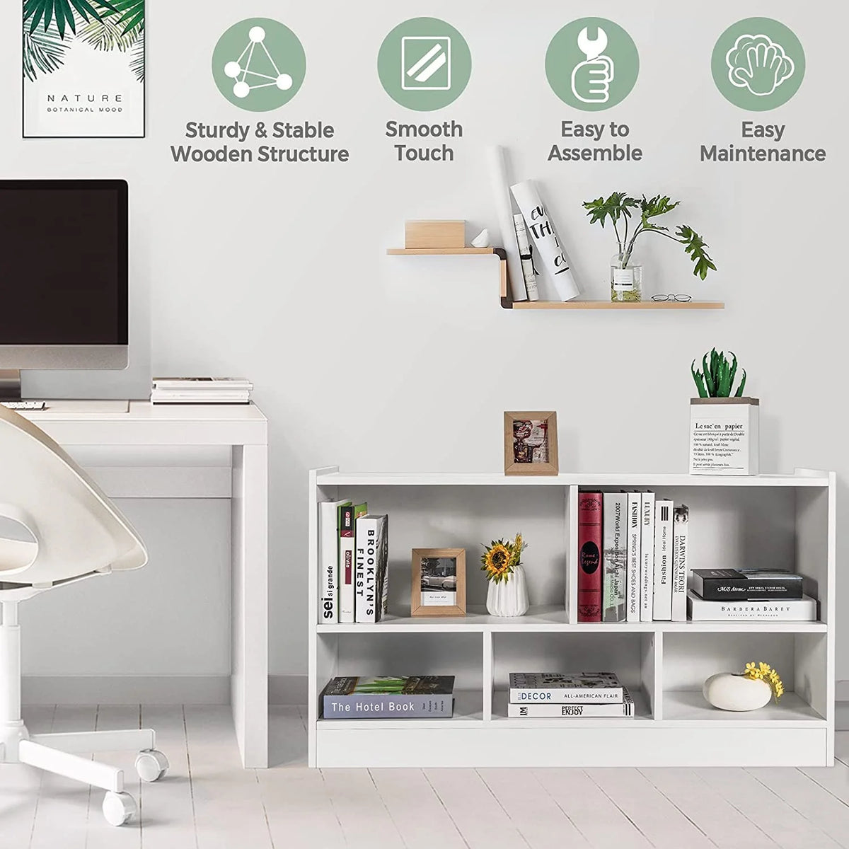 5 Cube White Wood Bookcase with Open Shelves Y752180