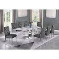 Stainless Steel 9 Piece Dining Set with Marble Table and Gray Chairs Z25935