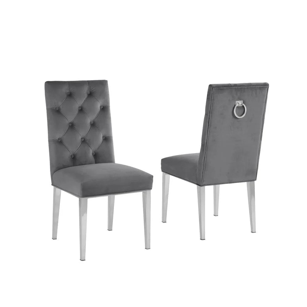 Stainless Steel 9 Piece Dining Set with Marble Table and Gray Chairs Z25935