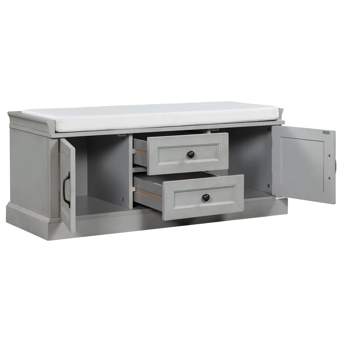 Wooden Storage Bench with 2 Drawers and 2 Cabinets M161