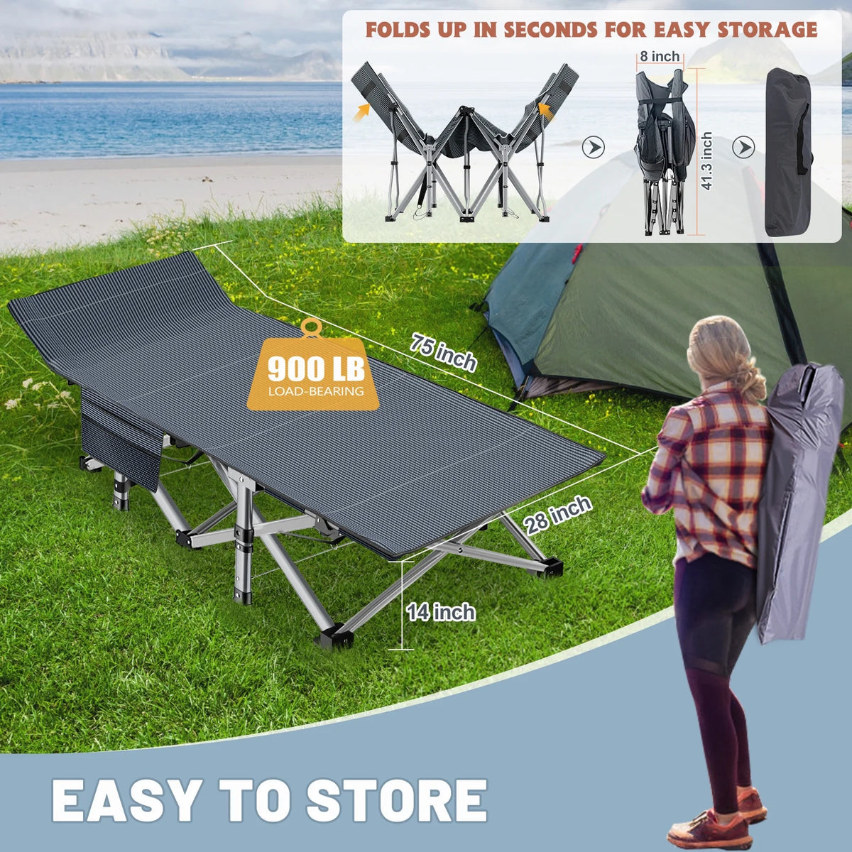 75'' Portable Folding Bed with Mattress & Carrying Bag H3380