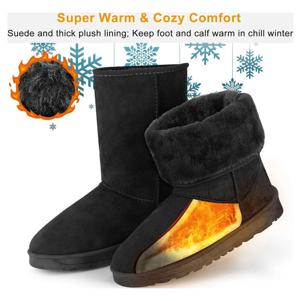 Black Artificial Suede Mid-Calf Snow Boots F14814
