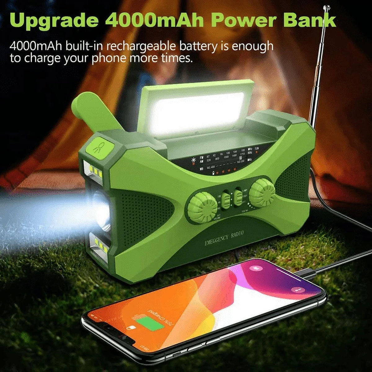 4000mAh AM FM NOAA Hand Crank Solar Emergency Radio with Flashlight V8039