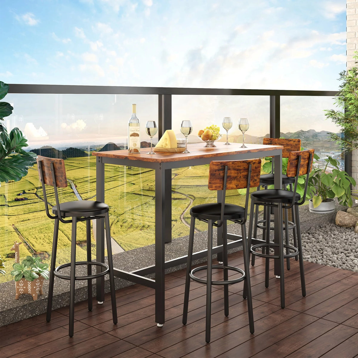 5 Pieces Counter Height Dining Table Set with 4 Stools D574749