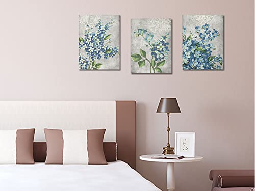 Blue Flowers Canvas Wall Art 12"x16"x3 Panels A463