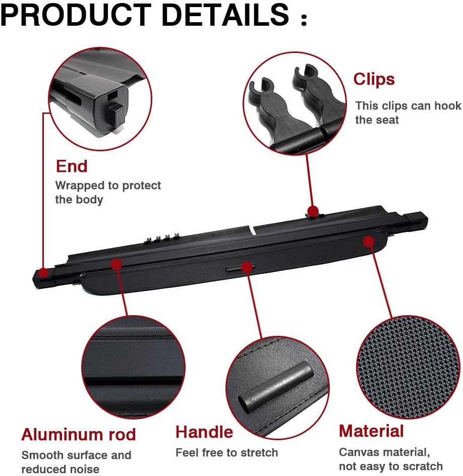 Black Retractable Rear Trunk Security Cover for Jeep Cherokee 2019-2022 S208345