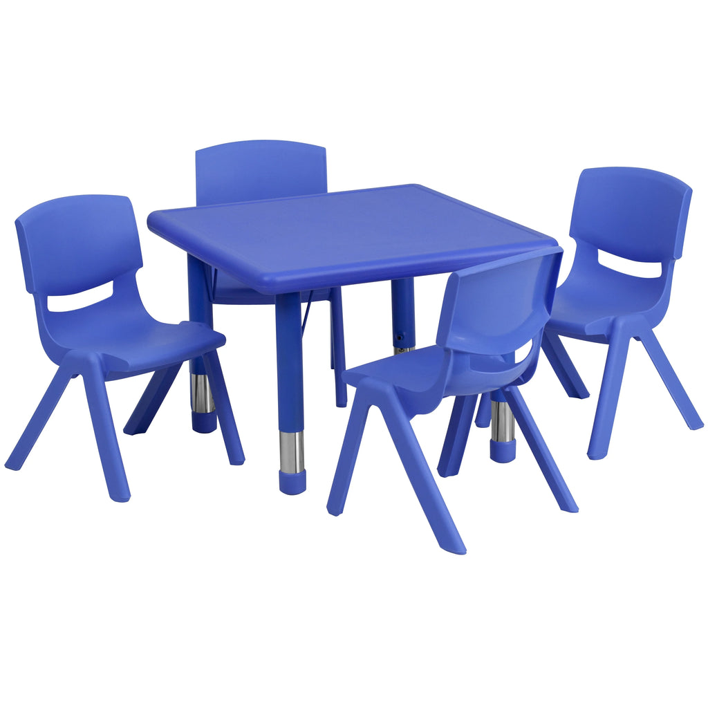 Blue Plastic Height Adjustable Activity Table Set with 4 Chairs D682038