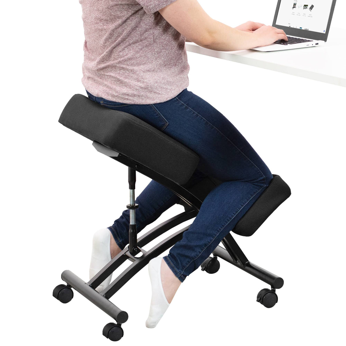 Black Ergonomic Kneeling Chair with Wheels U7330