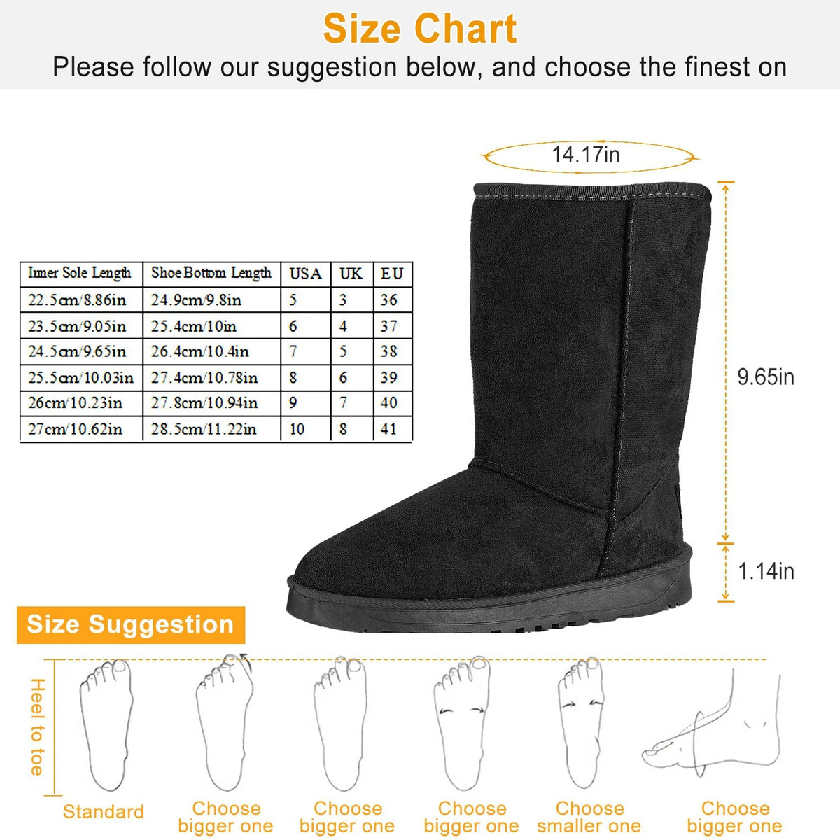 Black Artificial Suede Mid-Calf Snow Boots F14814