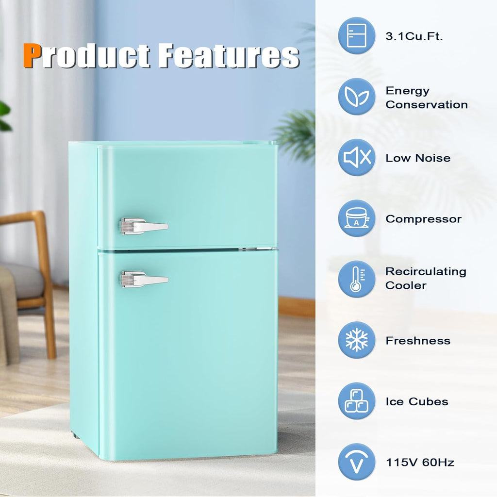 Compact Mini Refrigerator Separate Freezer, 3.2 cu ft. Green P710