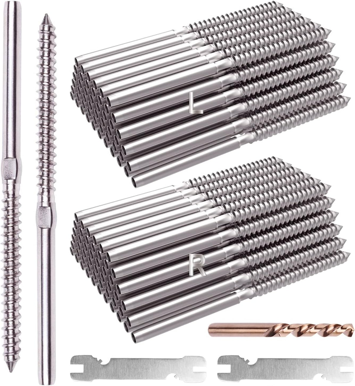 60 Pack T316 Stainless Steel Right&Left Handed Thread Swage Lag Screws L704906