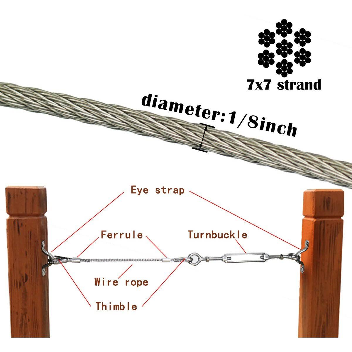 Stainless Steel Cable 1/8 Inch T316 Marine Grade Wire Rope 7x7 Strands Y98552