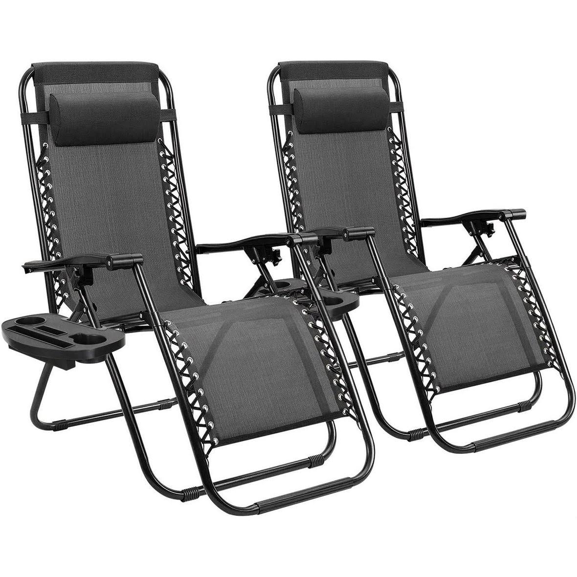 Set of 2 Black Zero Gravity Folding Lounge Chairs Z736814