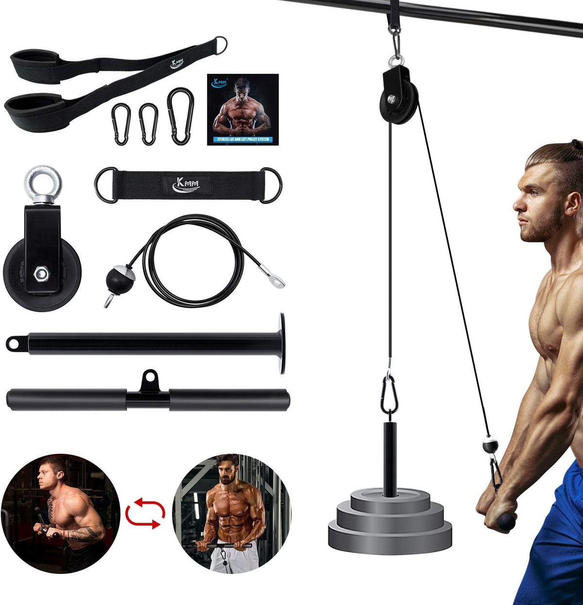 Pulley System Gym with Loading Pin and Straight Bar T31055