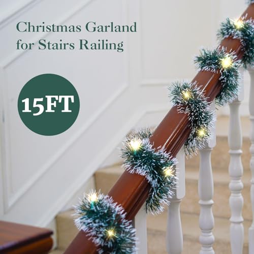 15FT Lighted Artificial Christmas Garland with Lights 2 Pack E80251