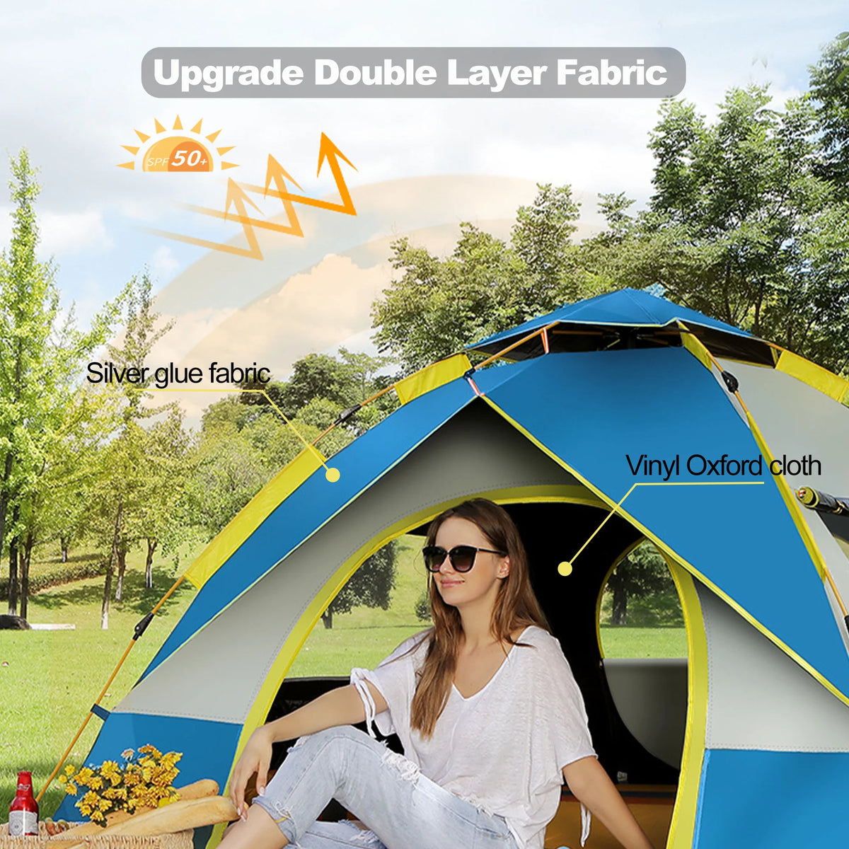 4-Person Instant Pop Up Camping Tent with Moisture Proof Mat S52712