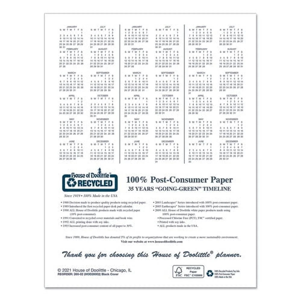 Recycled Ruled 14-Month Planner with Leatherette Cover, Black T806298