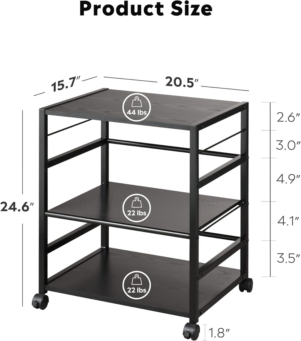 Black Mobile 3-Shelf Printer Stand with Adjustable Shelves Z5271