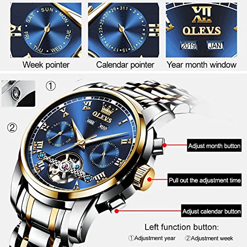 Self Winding Automatic Mechanical Tourbillon Stainless Steel Waterproof Luminous Dress Wrist Watches S832175