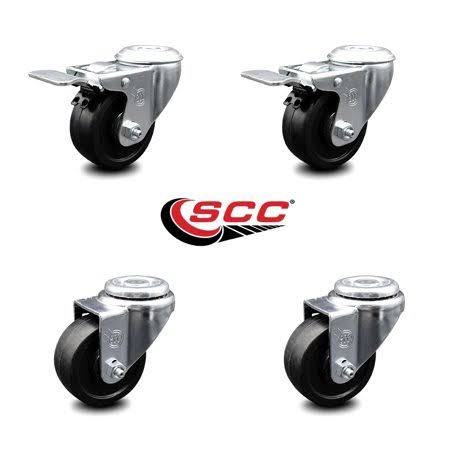 Swivel Bolt Caster Set of 4 with 3.5x22 Wheel, 2 with TTL Brakes Q895