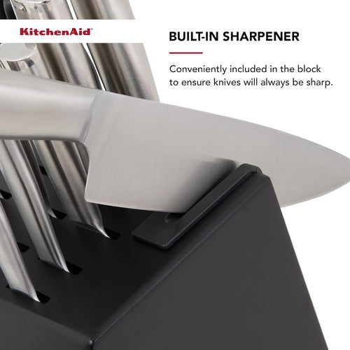 14 Piece Black Stainless Steel Knife Block Set with Built-in Knife Sharpener A71836