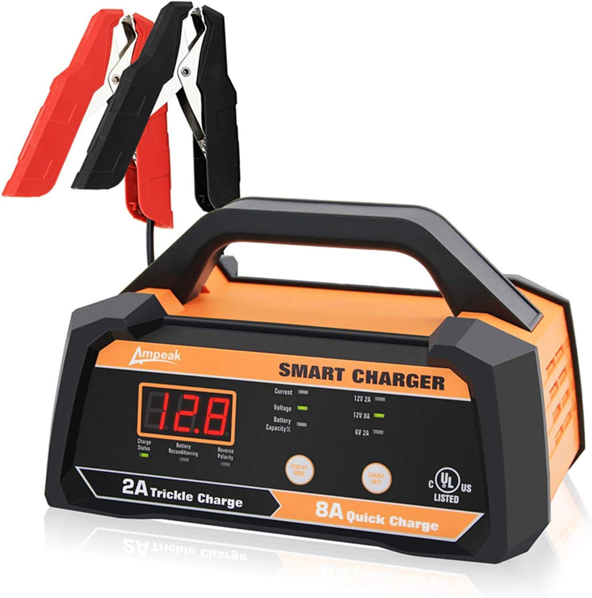 6V 12V Smart Car Battery Charger and Maintainer 2A 8A with Cable Clamps L44341