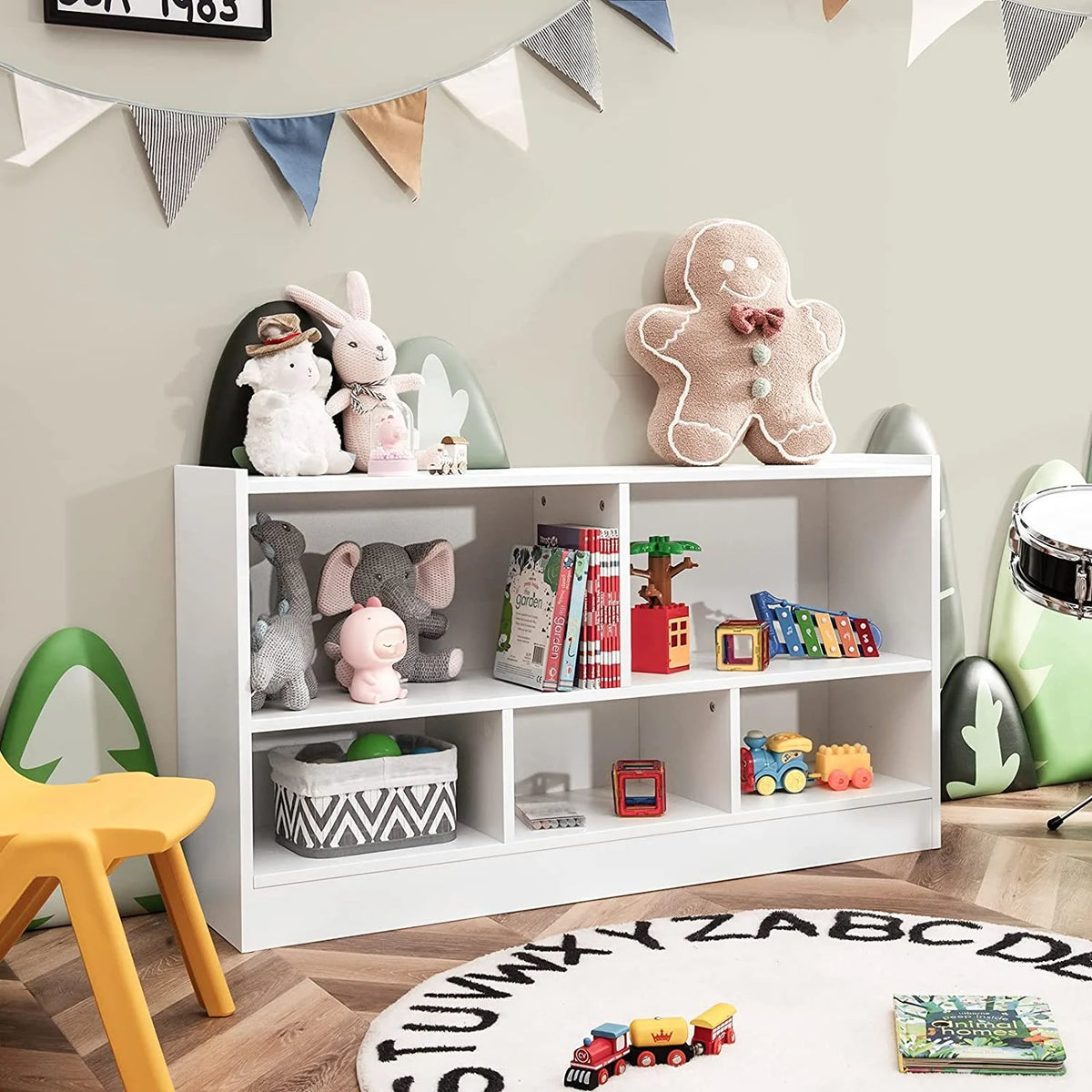 5 Cube White Wood Bookcase with Open Shelves Y752180