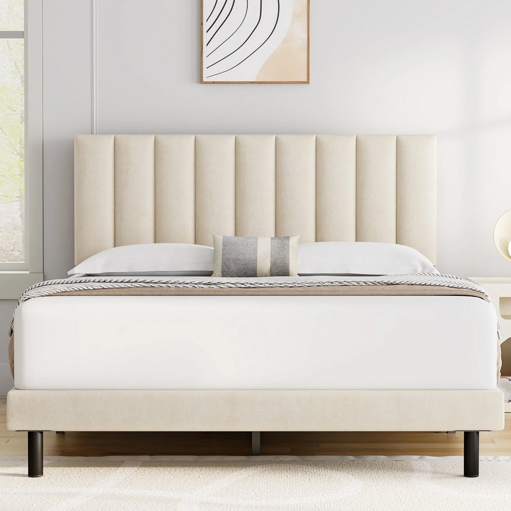 Queen Upholstered Platform Bed Frame with Headboard V828
