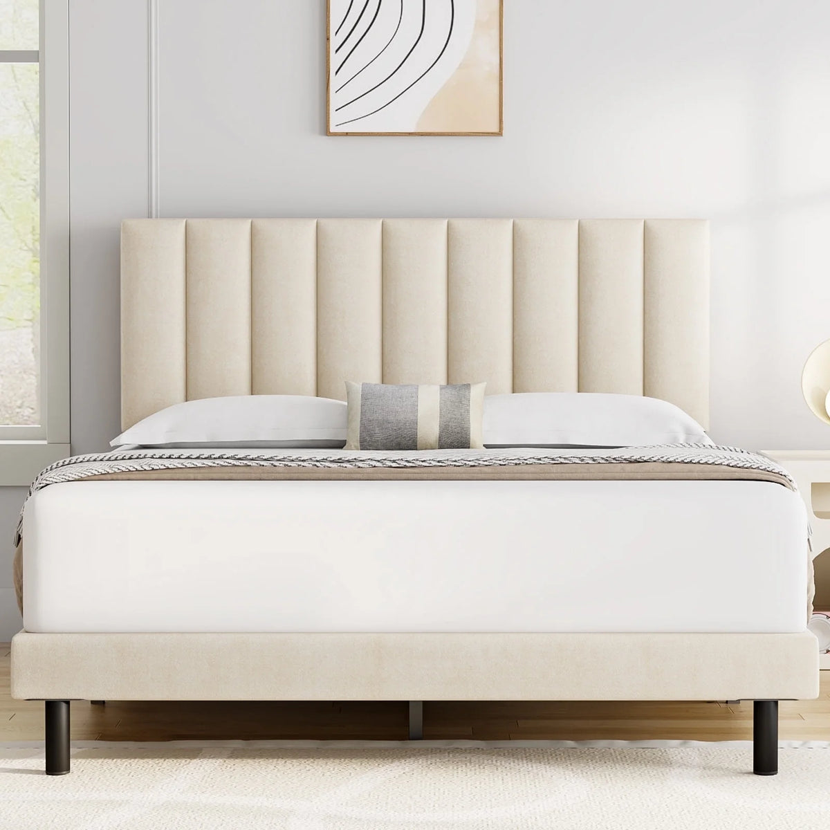 Queen Upholstered Platform Bed Frame with Headboard V828