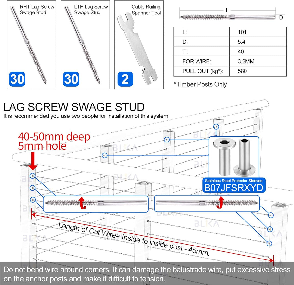60 Pack T316 Stainless Steel Right&Left Handed Thread Swage Lag Screws L704906
