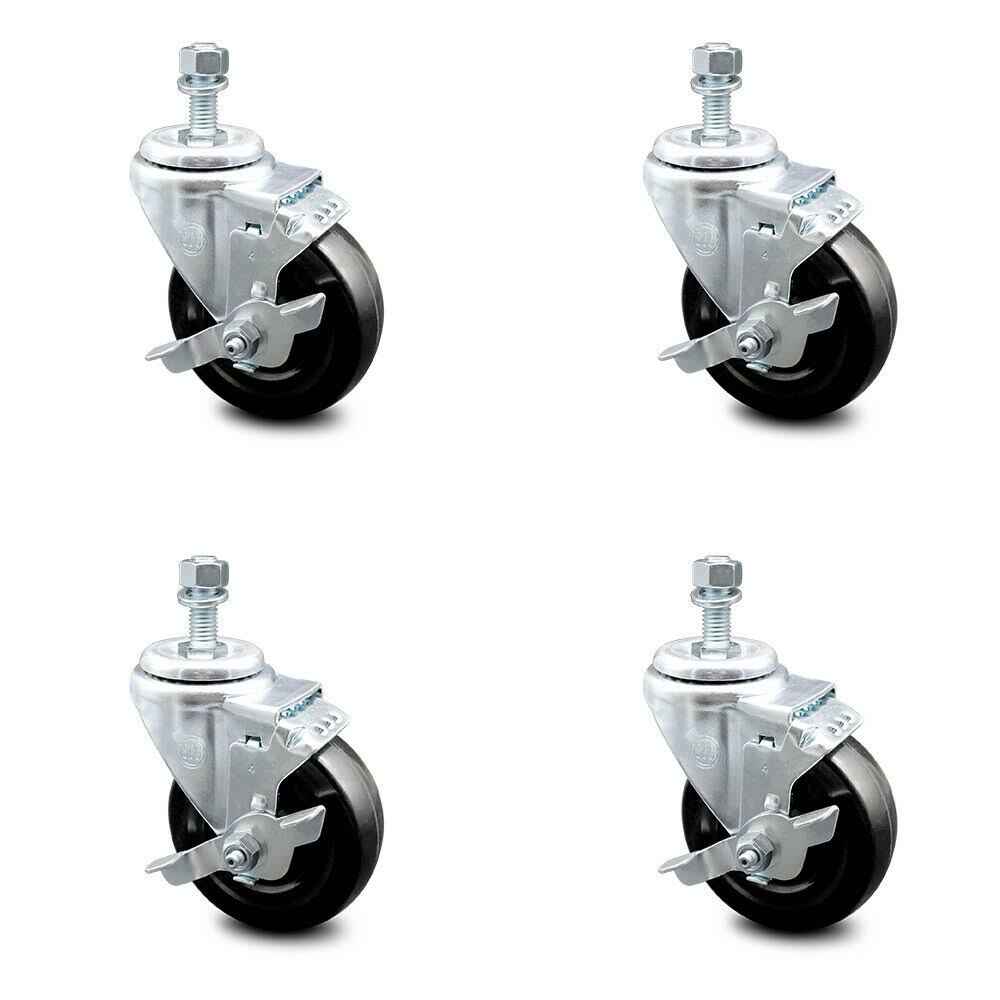 4 inch Hard Rubber Wheel Swivel Caster Set with Brake V8571