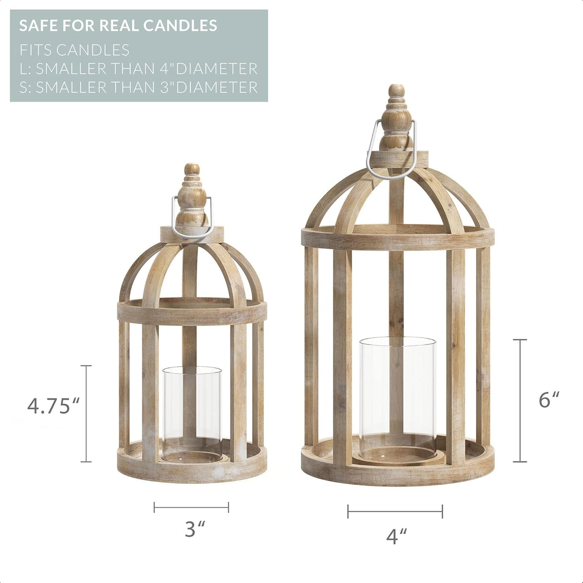 Decorative Wooden Lantern Candle Holders Set of 2 Z6658