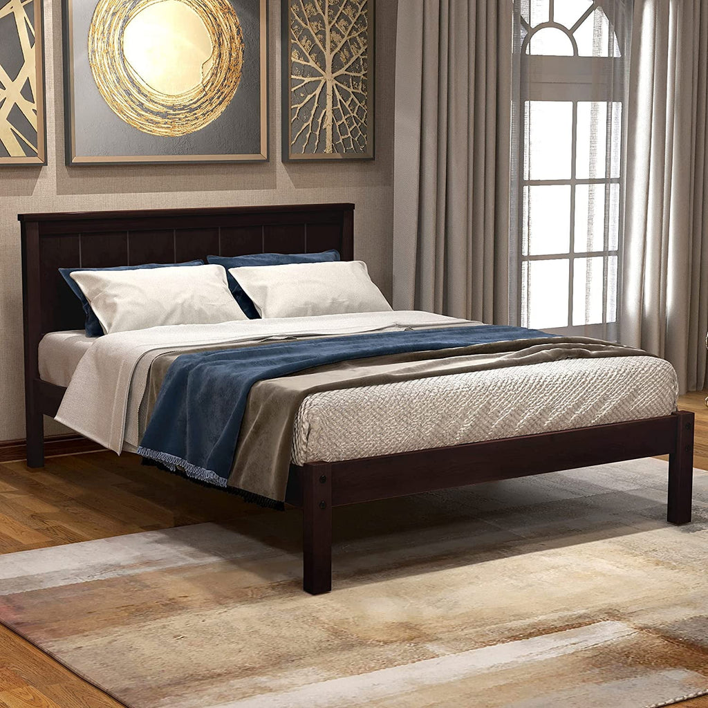 Full Size Solid Wood Platform Bed Frame with Headboard, Espresso U93270