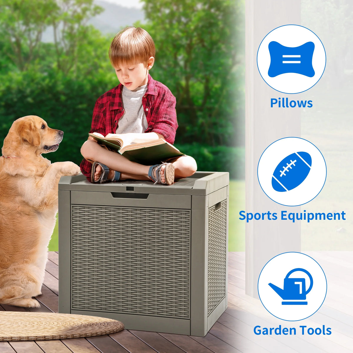 32 Gallon Waterproof Resin Rattan Deck Box B349