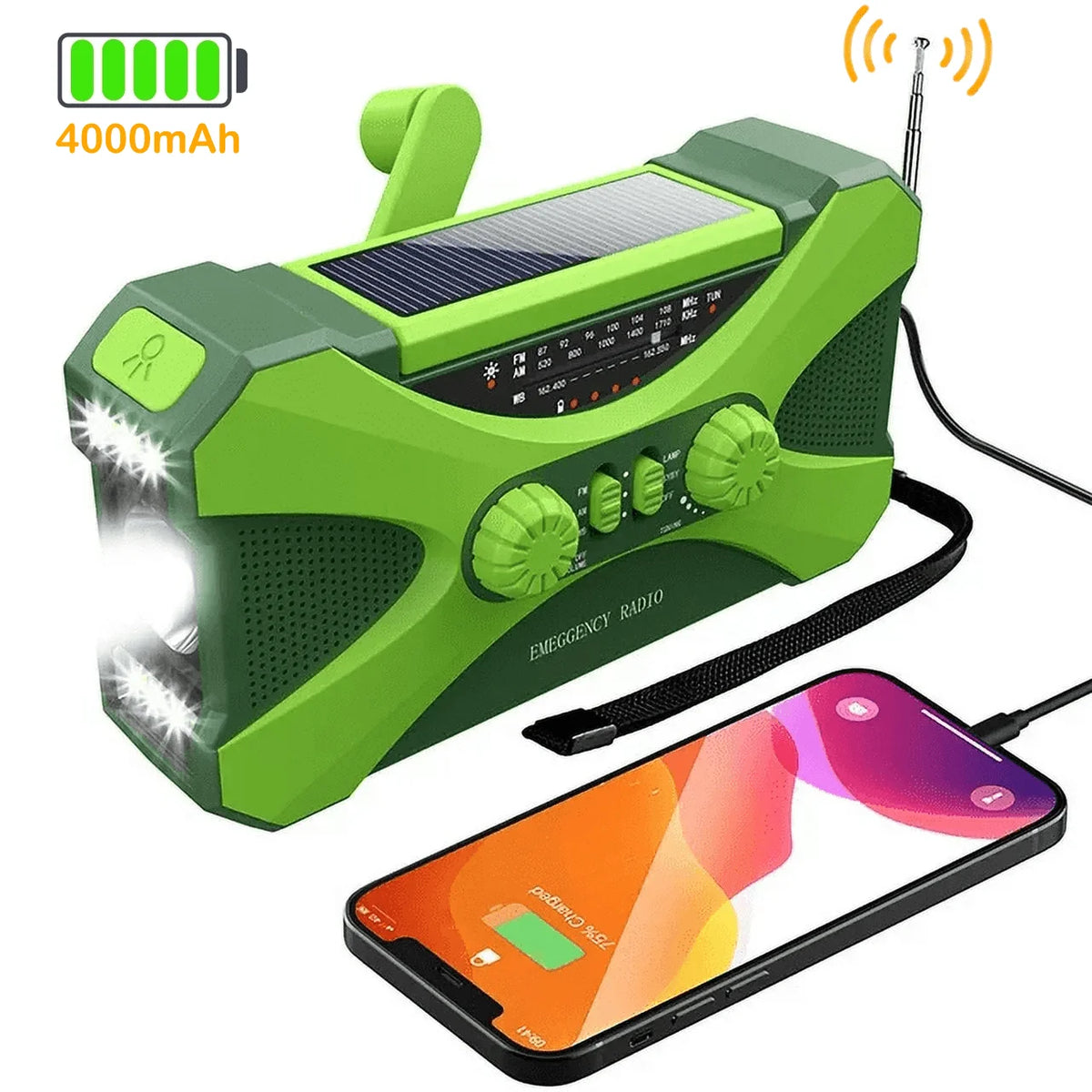 4000mAh AM FM NOAA Hand Crank Solar Emergency Radio with Flashlight V8039
