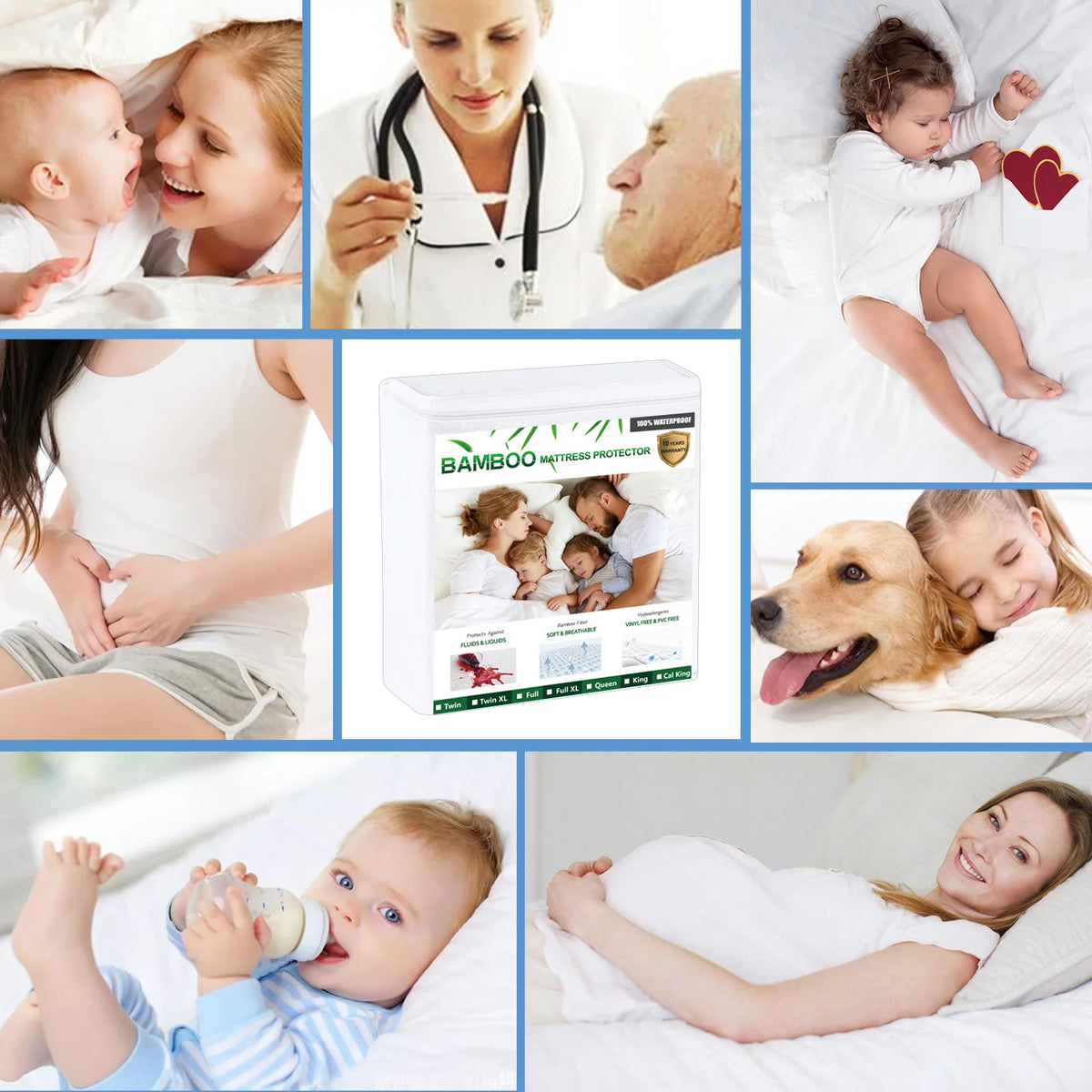 Bamboo Fibre Full Size Waterproof Mattress Protector Deep Pocket C360208