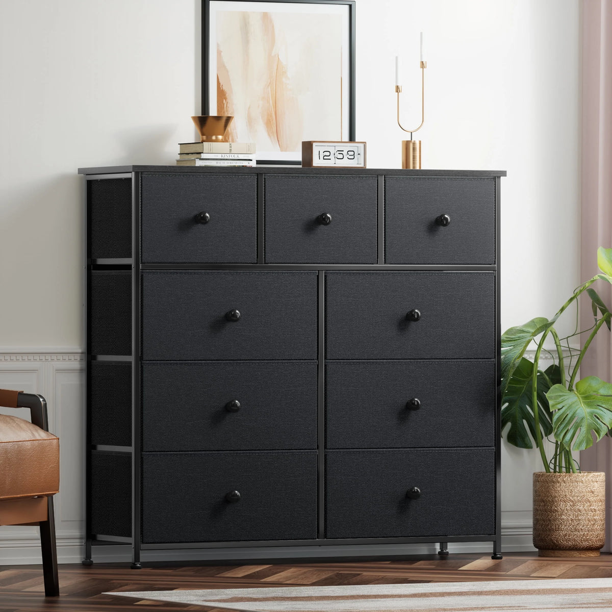9 Drawer Fabric Dresser with Leather Finish K1279