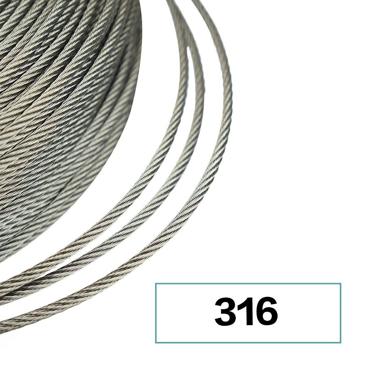 Stainless Steel Cable 1/8 Inch T316 Marine Grade Wire Rope 7x7 Strands Y98552