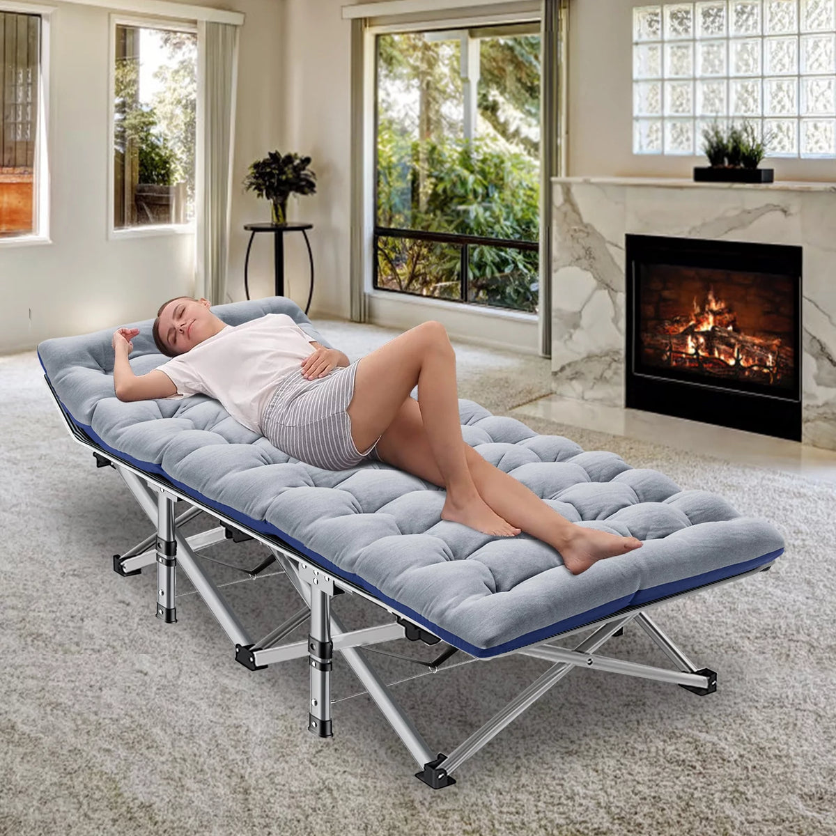 75'' Portable Folding Bed with Mattress & Carrying Bag H3380