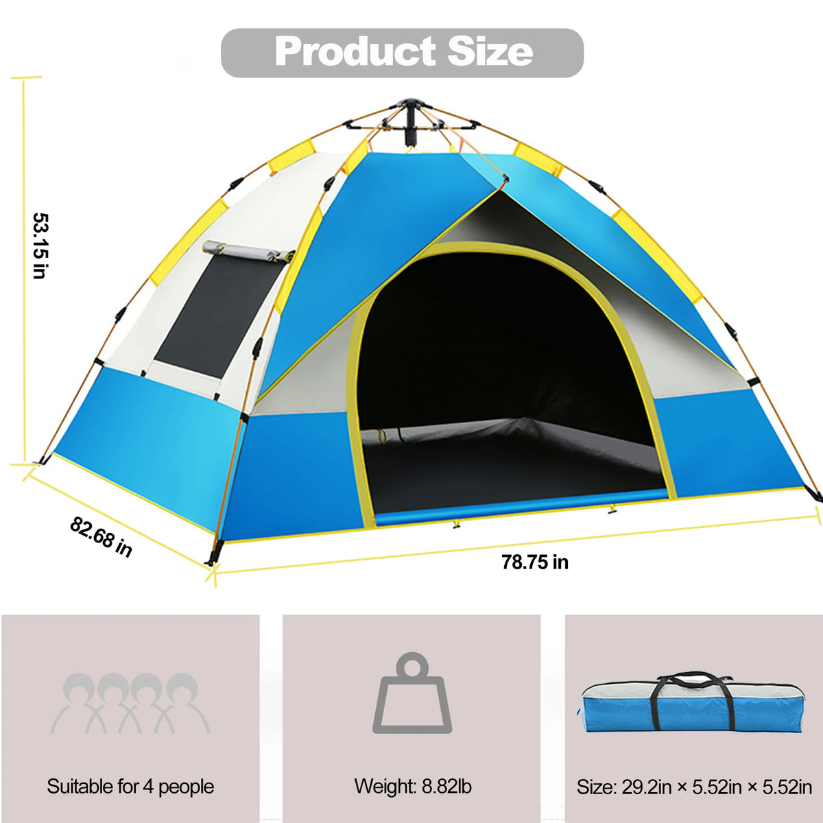 4-Person Instant Pop Up Camping Tent with Moisture Proof Mat S52712