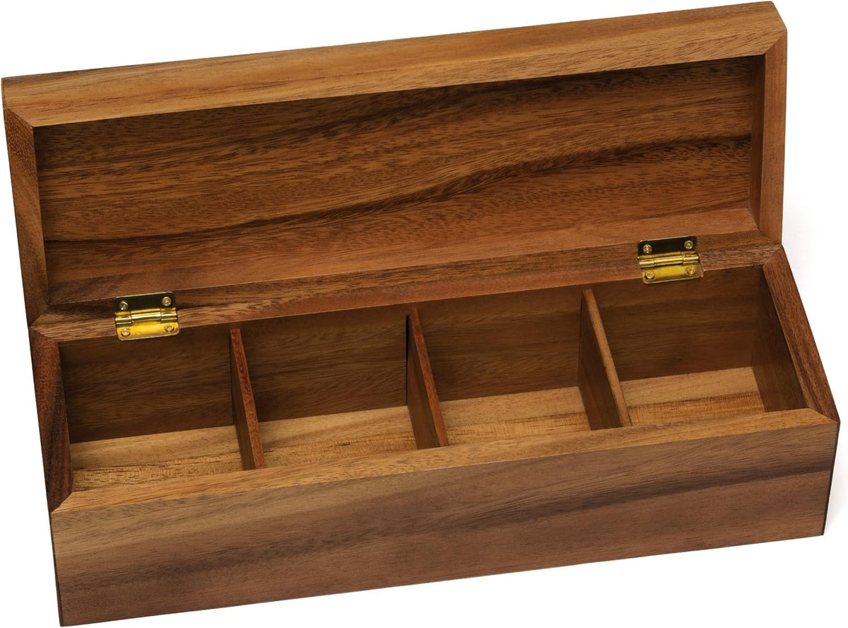 Acacia Wood Tea Box with 4 Sections T457900