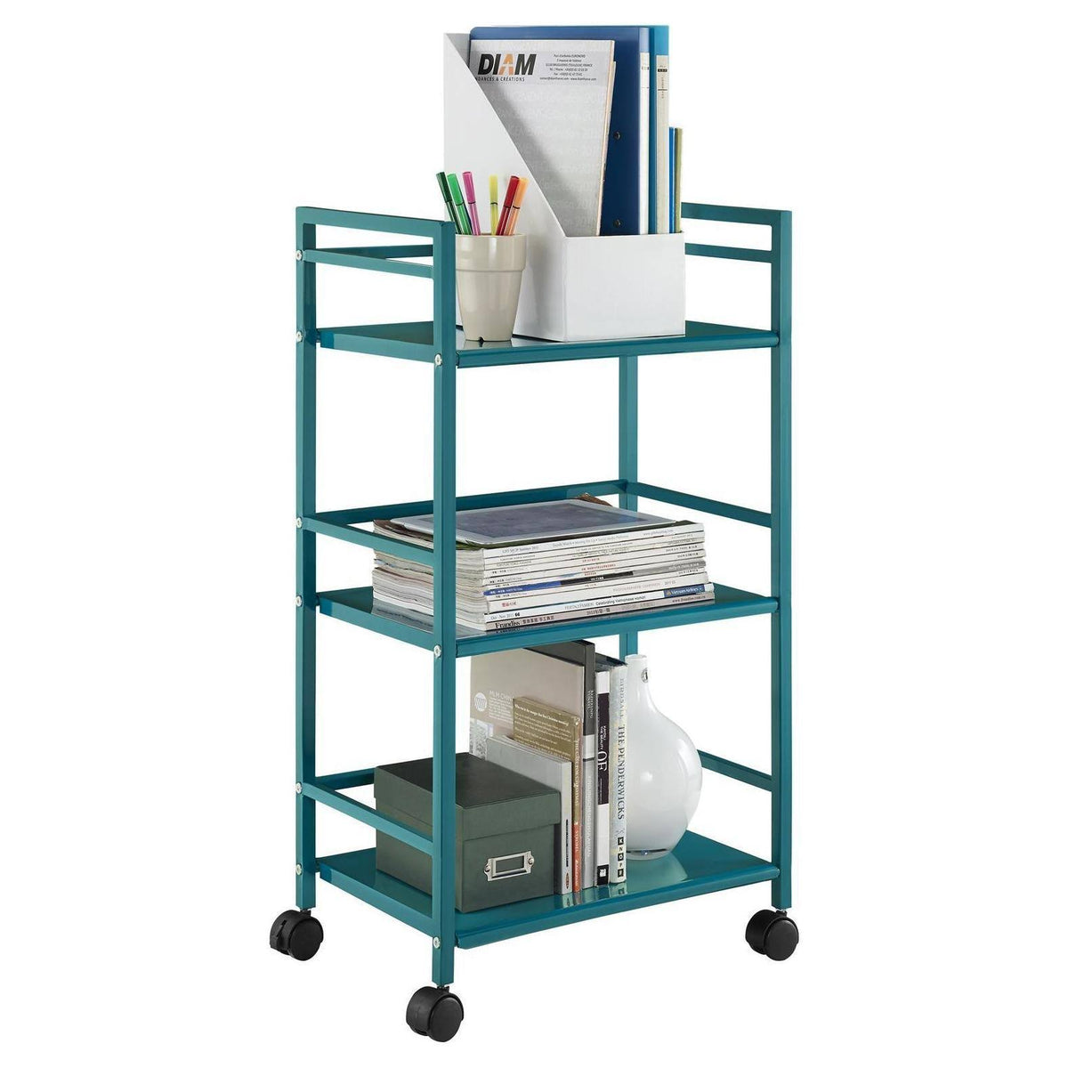 3 Shelf Metal Rolling Utility Cart Teal K5073