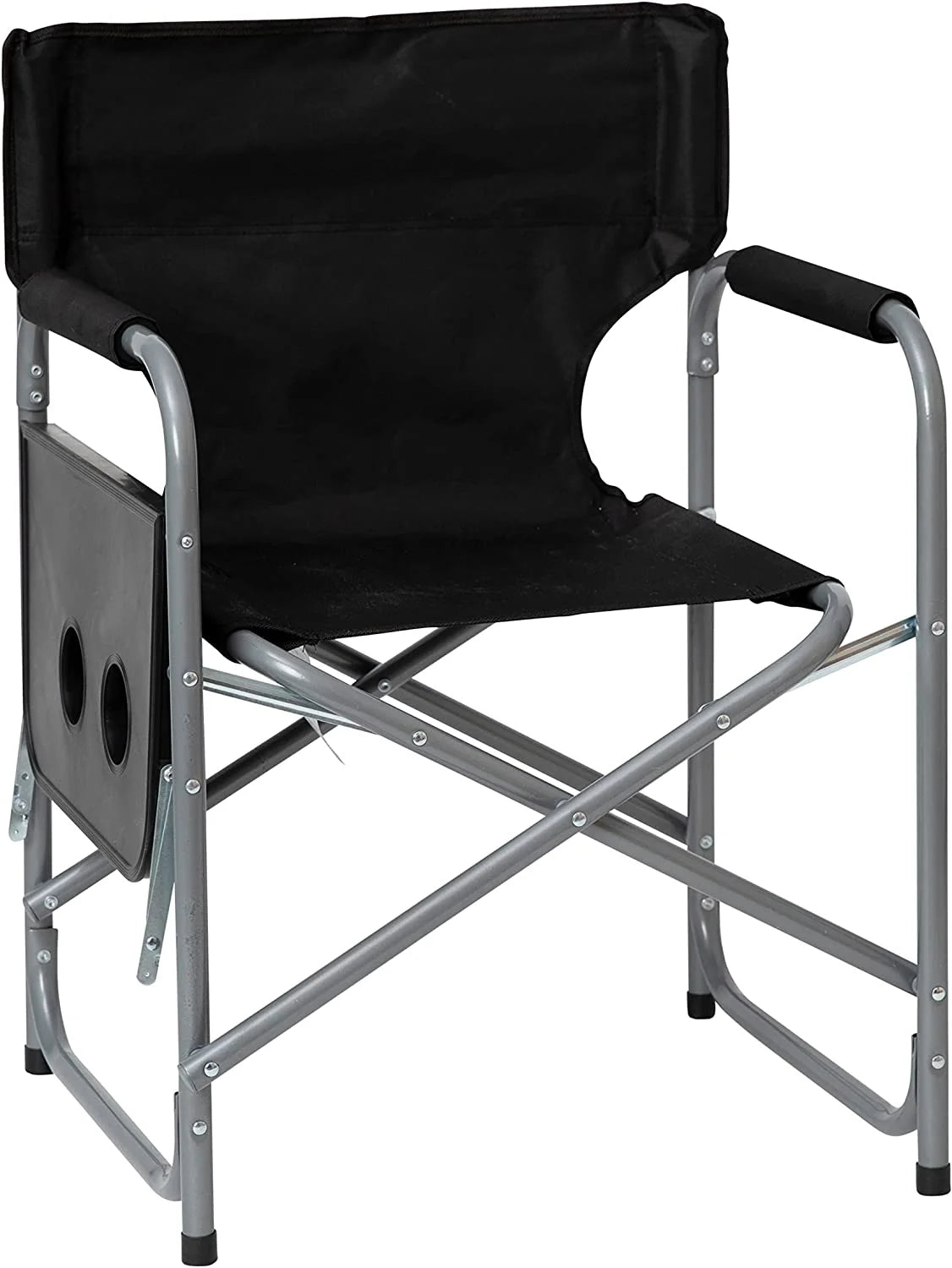 Black Folding Camping Chair with Side Table and Cup Holder K77602
