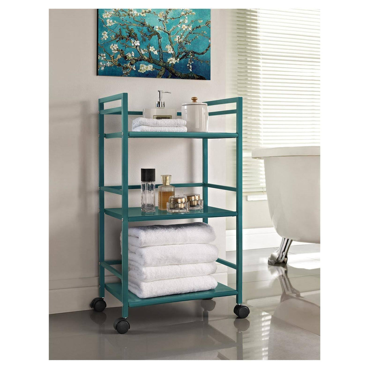 3 Shelf Metal Rolling Utility Cart Teal K5073